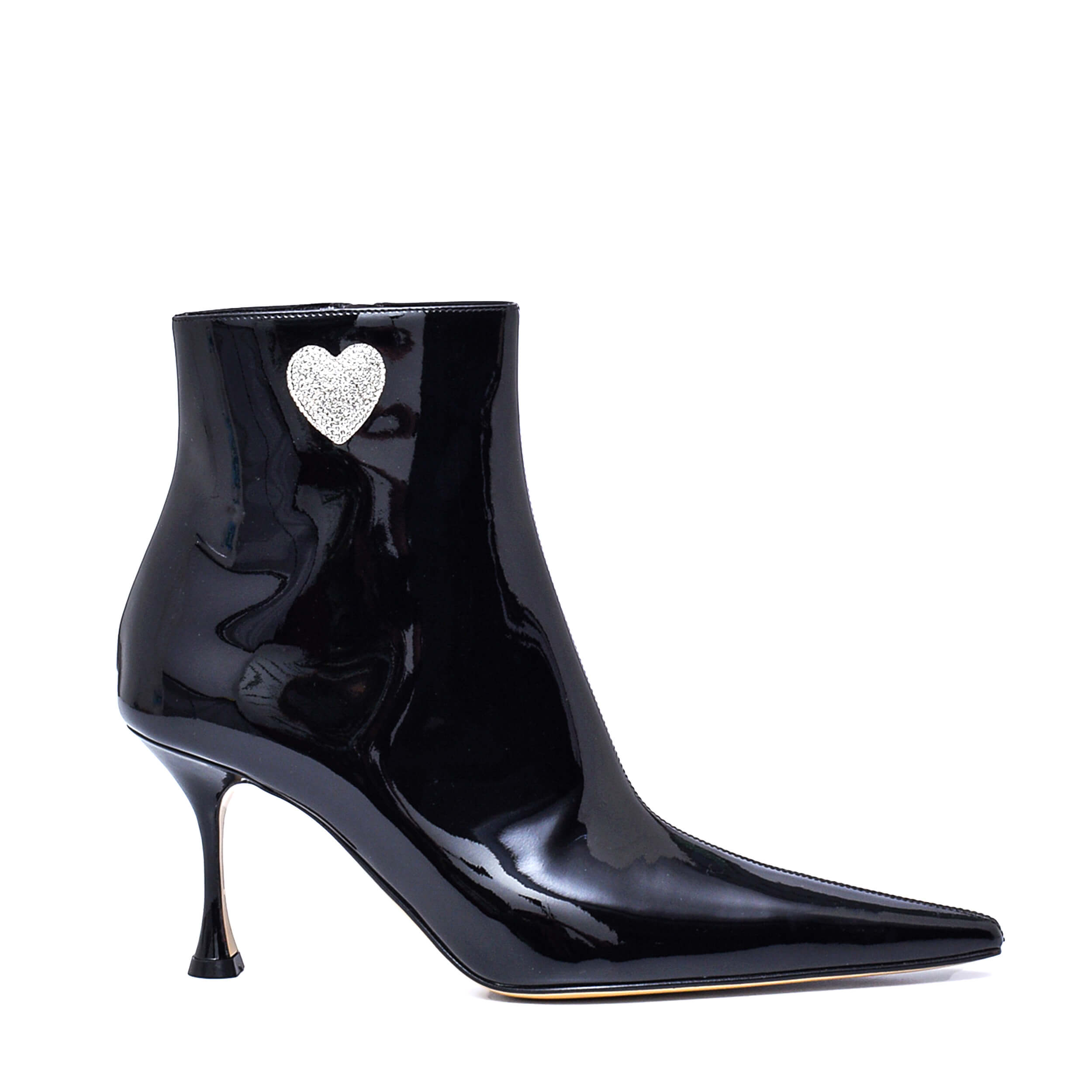 Mach & Mach - Black Patent Leather Crystal Hearts Boots / 38